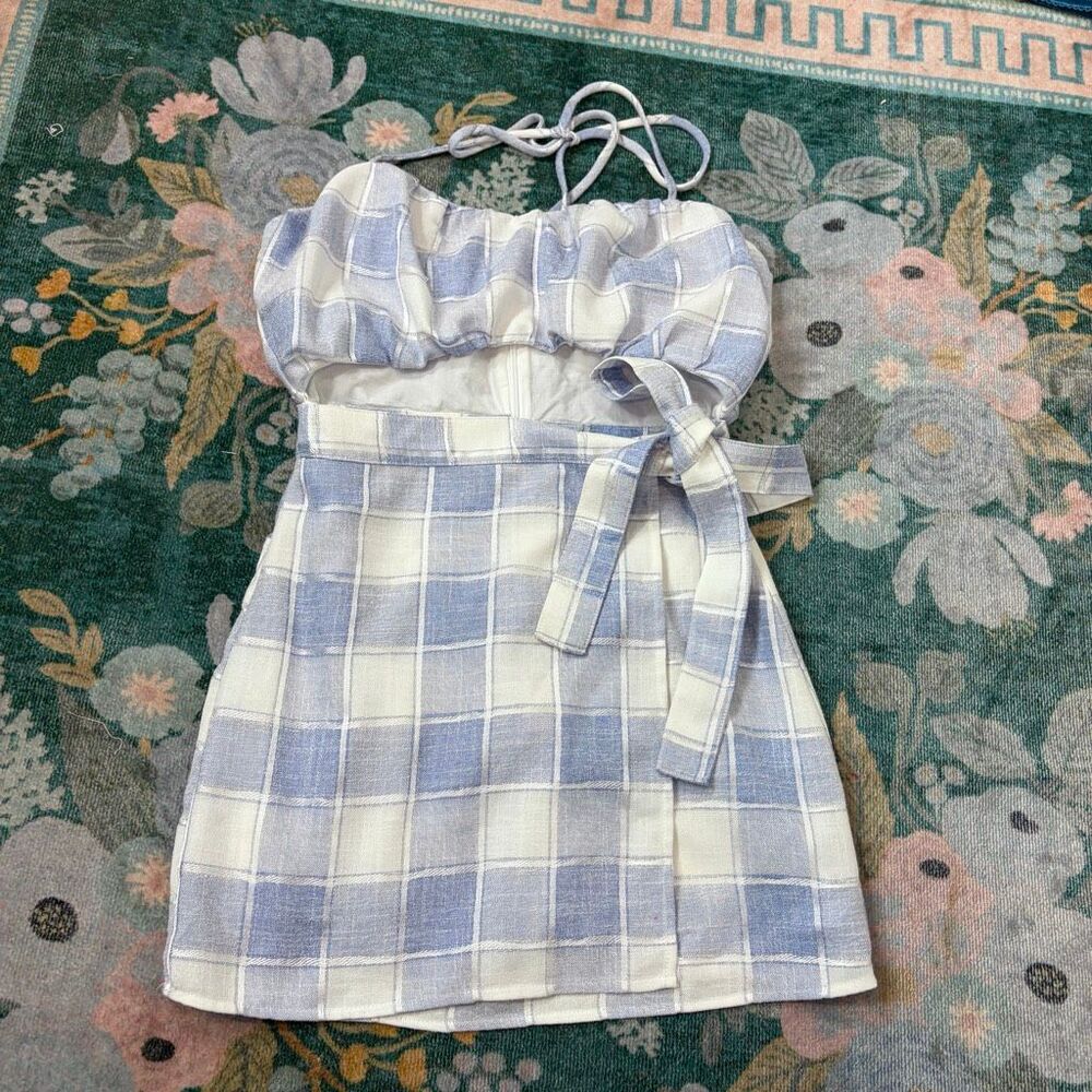 Lovers + Friends Irena Dress Revolve Small Blue White Plaid Cutout Halter Check - Picture 2 of 11